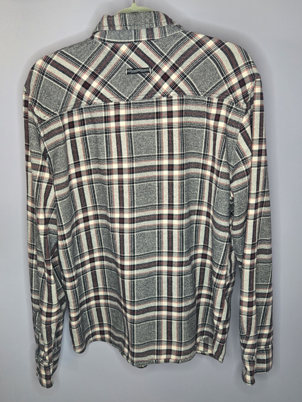 Vans Men’s Gray And Burgandy Plaid Style Button-Up Long Sleeve Shirt